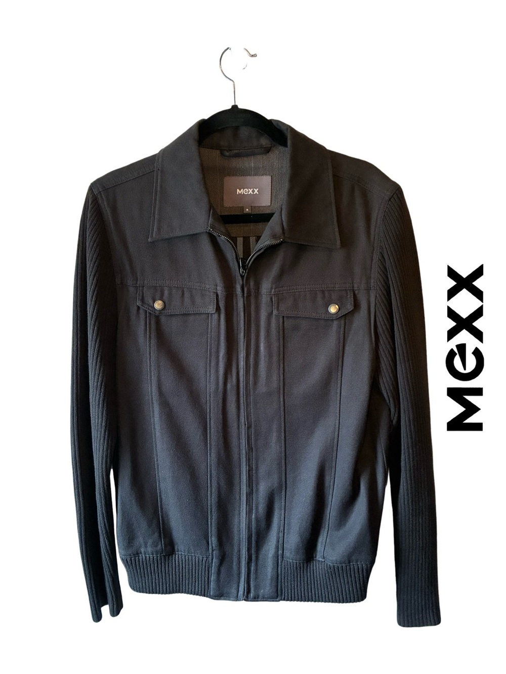 MEXX Vintage Men's Black Zip-Up Cotton Knit Sweater Jacket